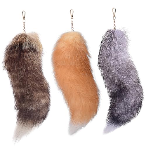3 PCs Therian Tail, Halloween flauschige Fuchs -Fuchs -Schwanzschlüsselkette mit Verschluss Hanging Fuchs Schwänze Wolf Schwanz Kostüm für Frauen Erwachsene Handtasche Rucksack, Style 1 von Generic