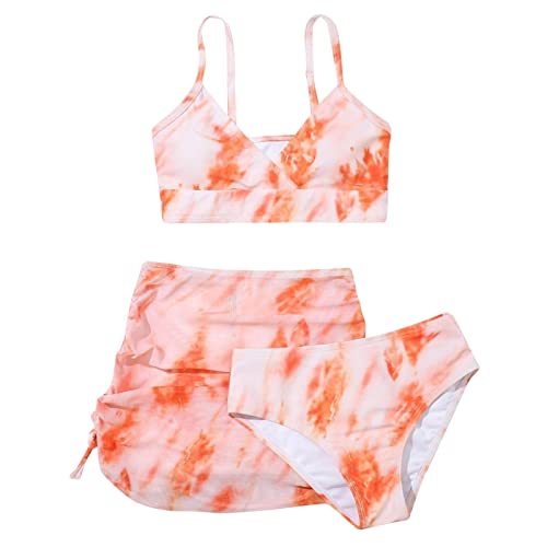 3 Stück Bikini Set Mädchen Teenager 3 teiliges Tie Dye Badeanzüge Bikinioberteil mit Triangel Bikinihose und Rock Mädchen Bikini Set für 8-14 Jahre Mädchen Badeanzug von Generic