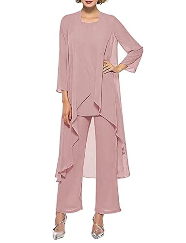 3 Stück Hosenanzüge 2023 Mutter der Braut Chiffon Outfit Sets Hochzeitsgast Formale Strickjacke Abendkleider von Generic