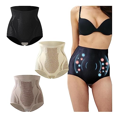 3 Stück Ice Silk Ion Fiber Repair Shaping Shorts Bauchweg Unterhose Damen Hohe Taille Unterwäsche Atmungsaktive Nahtlose Shapewear Glatte Schlankheits-Slips Shapewear (Beige+schwarz+kaffee, XL) von Generic