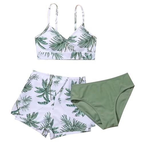 3 Stück Mädchen Bikini Sets Einfarbiges Badeanzug Verstellbare Bikini Oberteil mit Triangel Bikinihose Und Kurz Shorts Sommer Strand Bademode Badebekleidung Teenager für 8-14 Jahre von Generic