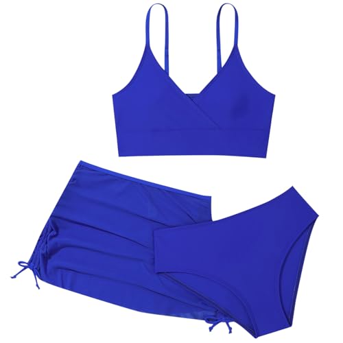 3 Stück Mädchen Bikini Sets Teenager für Schwimmen Strand Surfen Bademode Tankini Sommer 3-teiliges Badebekleidungsset (Z-01 Blue, 13-14 Years) von Generic