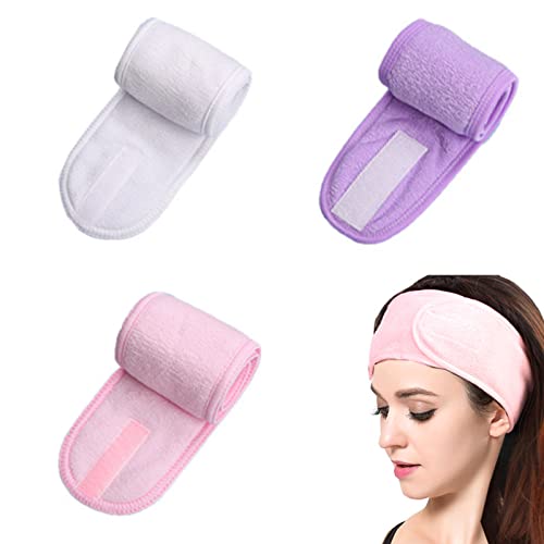 3 Stück Spa-Stirnband, Handtuch, Stirnband, verstellbares Make-up-Stirnband mit selbstklebendem Klebeband, für Frauen, Schönheit, Sport, Yoga von Generic