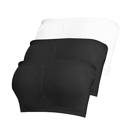 3 Stück Trägerlos Damen Bequem Seamless Bralette Ungepolstert Bandeau BH Tube Top BH Bandeau Trägerlos BH Dehnbar Brust Wickeln Sport BH Abnehmbare Padding Bandeau(E Schwarz,5XL) von Generic