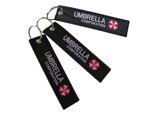 3 Stück Umbrella Corporation Schild Motorräder Jet Tag Neuheit Schlüsselanhänger Rot Weiß Regenschirm Logo Schlüsselanhänger Gewebtes Lanyard EDC-Schlüsselanhänger für Roller, Fahrrad, Autos, von Generic