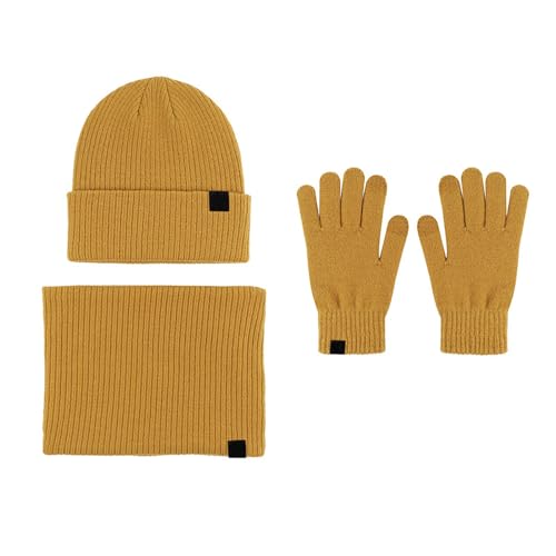 3 Stück Winter Mütze Schal Handschuhe Sets Unisex 3-Teilig Hals Und Schlaufenschal Für Damen Und Mädchen Dicke Gefüttert Strickmütze Loop Schal Touchscreen Handschuhe Winterset von Generic