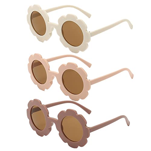 3 Stück runde Blumen-Sonnenbrille für Mädchen, Jungen, Kinder, Geschenke, Blumenbrille, niedliche Outdoor-Strand-Brille, UV-400-Schutz, Rosa + Dunkelrosa + Weiß, One size von Generic