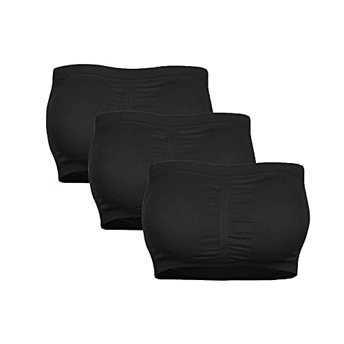 3 Stücke Damen Trägerlos Gepolster BH Atmungsaktiv Stretch Bra Ohne Bügel Nahtlos Bandeau (Schwarz, XXL) von Generic