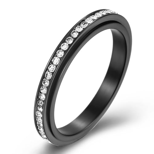 3 mm drehbarer Titanstahlring mit Diamanteinlage, Paarring aus Edelstahl mit Diamanteinlage von Generic