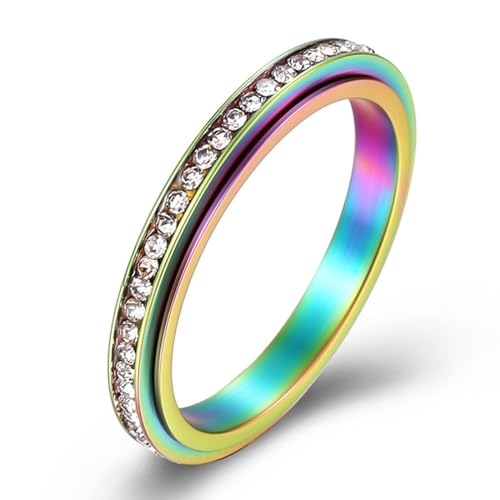 3 mm drehbarer Titanstahlring mit Diamanteinlage, Paarring aus Edelstahl mit Diamanteinlage von Generic