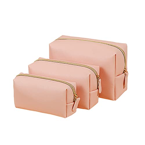 3 stücke PU Leder Kosmetiktasche Wasserdicht Make-up Organizer Tasche Reißverschluss Kleine Tragbare Reisetasche für Frauen, Pink von Generic