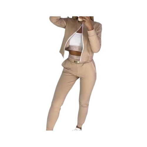 3-teilige Trainingsanzüge mit Reißverschluss für Damen, Trainingsanzüge in Übergröße für Damen (Khaki,L) von Generic