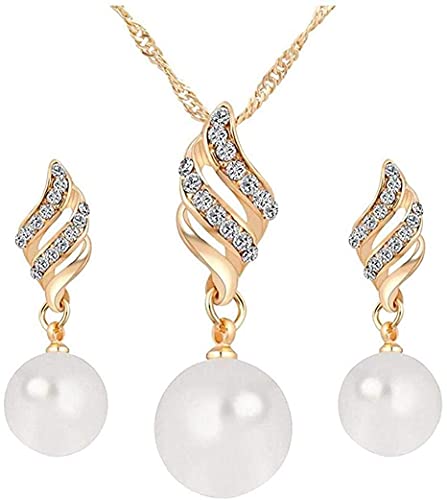 3-teiliges Set Frauen Halskette Ohrringe Set Klassisch Hochzeit Gold Platin Vergoldet Perle Schmuck-Set Schrauben Halskette Ohrringe Gold Schmuck-Set von Generic