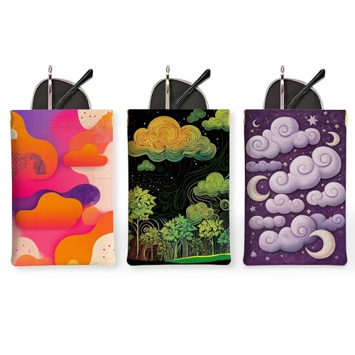 3 x Brillenbeutel mit bewölktem Sonnenuntergang und Wald, lebendige bunte Reise-Sonnenbrillentasche, tragbare Aufbewahrung, Reise-Sicherheit, VIBRANT, 7x4.7 Inch von Generic
