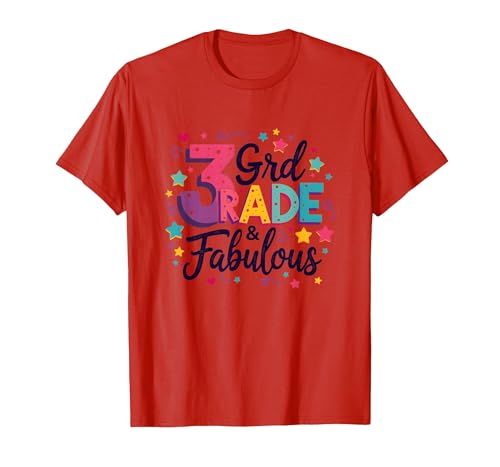 3. Klasse & fabelhafte Mädchen Bunte Sterne zurück zur Schule T-Shirt, Herren, Rot, M von Generic