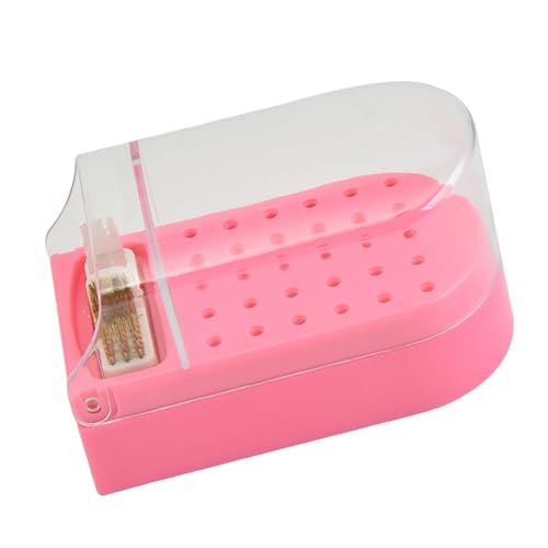 30-Loch-Kunststoff-Nagelbohrer-Display-Box, Tragbarer Staubdichter Nagelbohrer-Halter, Nagelbohrer-Halter, Organizer, Nagel-Bit-Ständer, Staubdichter Behälterkoffer mit (PINK) von Generic