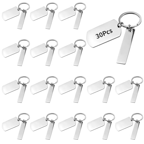 30 Stück Edelstahl-Schlüsselanhänger, blanko, Militär-ID-Stil, Schlüsselanhänger mit Spaltringen, perfekt für DIY-Personalisierung und individuelle Projekte von Generic