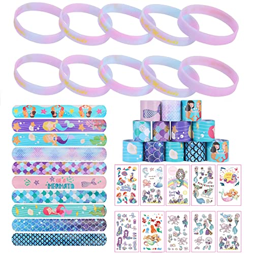 30Pcs Meerjungfrau Kindergeburtstag Mitgebsel, Enthält 10Pcs Meerjungfrau Armband 10Pcs Schnapparmband Kinder 10pcs Meerjungfrau Tattoos, für Gastgeschenk Kindergeburtstag, Meerjungfrau Party von Generic