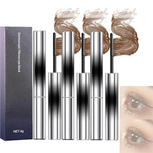 3D Curling-Wimperntusche mit Eisen,langanhaltende Wimpernverlängerungs, abwaschbare Mascara mit Metallstab, langanhaltende Volumen, wasserfest, wischfest (Brown,3PC) von Generic