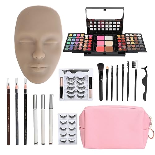 3D-Make-up-Mannequin-Übungsgesichtsset, Lidschatten-Palette, Pinsel, Wimpern-Eyeliner, Wiederverwendbares Professionelles Silikon-Make-up-Mannequin-Gesicht für Anfänger (Dunkle von Generic