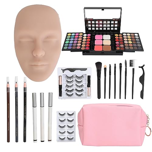 3D-Make-up-Mannequin-Übungsgesichtsset, Lidschatten-Palette, Pinsel, Wimpern-Eyeliner, Wiederverwendbares Professionelles Silikon-Make-up-Mannequin-Gesicht für Anfänger (Mittlere von Generic