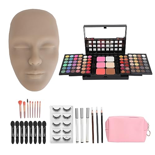 3D-Make-up-Übungs-Gesichtsbrett mit Lidschatten-Palette, Pinseln, Wimpern-Eyeliner, Wiederverwendbares Professionelles Silikon-Make-up-Mannequin-Gesicht für Anfänger (Dunkle von Generic