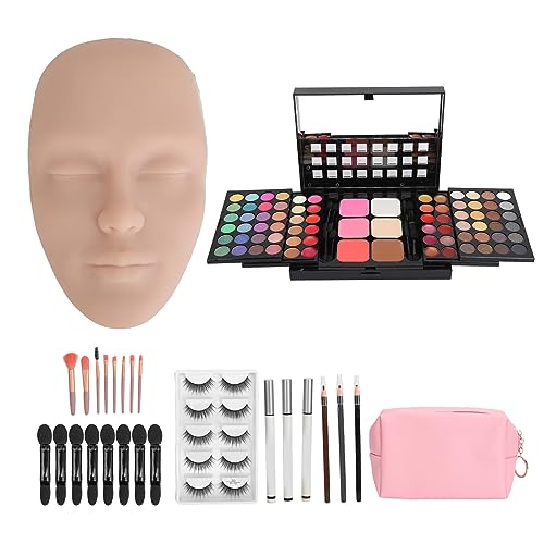 3D-Make-up-Übungs-Gesichtsbrett mit Lidschatten-Palette, Pinseln, Wimpern-Eyeliner, Wiederverwendbares Professionelles Silikon-Make-up-Mannequin-Gesicht für Anfänger (Mittlere von Generic