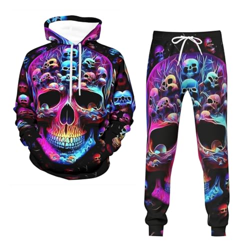 3D Skull Hoodie Men's Tracksuit Jogging Set Men's Sports Suit Men's Sweatshirt Trousers,Skull Athletic Running Tracksuit Set (3XL,A02) von Generic