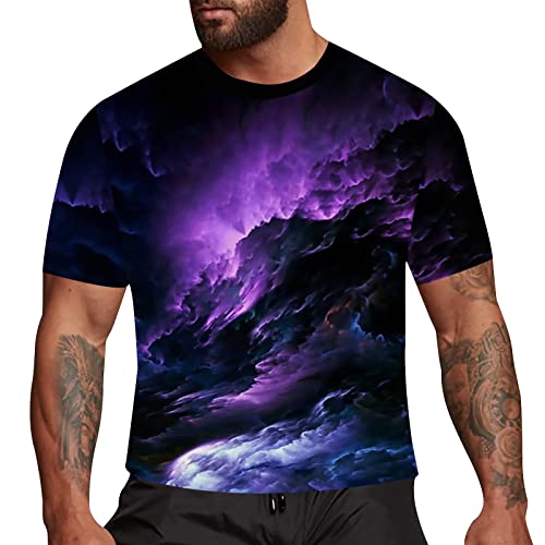 3D Tshirt Herren Lustige Druck Oversize T Shirt Männer Rundhals Kurzarm T Shirt Sommer Kurzarmshirt Sportshirt Basic Tops Streetwear Lila M von Generic