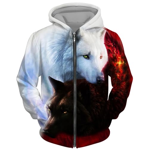 3D Wolf Druck Reißverschluss Hoodie Mode Herren/Damen Streetwear Jacke Mantel Unisex Casual Hip Hop Pullover Sweatshirt color4,XXL 3D Wolf Druck Reißverschluss Hoodie Mode Herren/Damen Streetwear Jacke Mantel Unisex Casual Hip Hop Pullover Sweatshirt color4,XXL von Generic