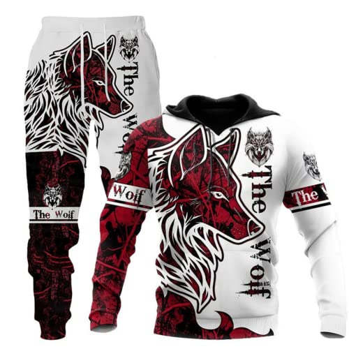 3D Wolf Herren Jogging Anzug Trainingsanzug Sportanzug Fitness Sporthose Hoodie Hose Trainingsanzug mit Kapuze (wolf7,XL) von Generic