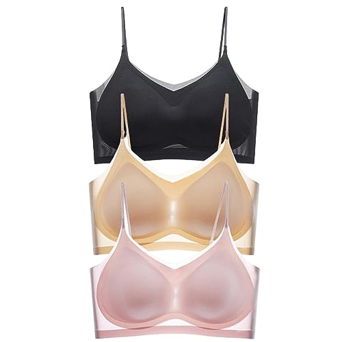 3PCS Ultradünner Sommer Komfort BH aus Eisseide in Übergröße, Ultradünner Eisseiden BH Ice Silk Air Bra mit Herausnehmbarem Polster,Atmungsaktiver und Leichter,Nahtloser BH für Schlafen Yoga von Generic