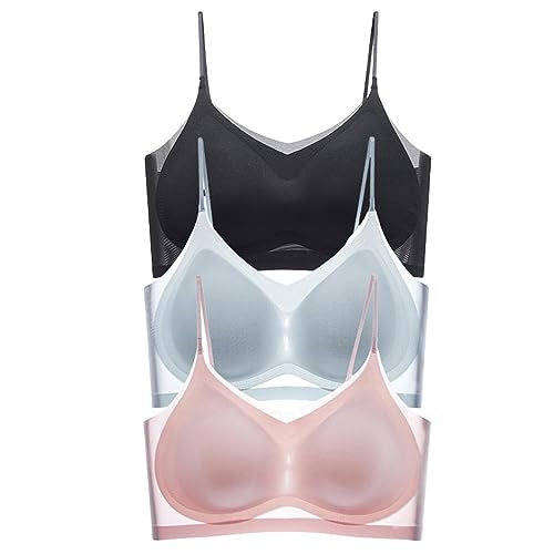 3PCS Ultradünner Sommer Komfort BH aus Eisseide in Übergröße, Ultradünner Eisseiden BH Ice Silk Air Bra mit Herausnehmbarem Polster,Atmungsaktiver und Leichter,Nahtloser BH für Schlafen Yoga von Generic