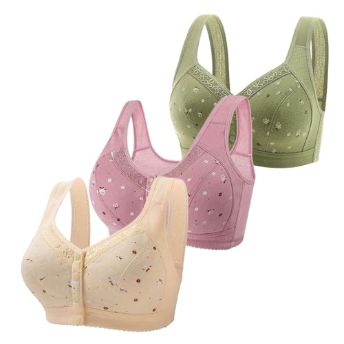 3Pc Damen-BHS,Große Brüste Starker Halt Damen BH Vorderverschluss Ohne Bügel Spurlos Zum Anheben des Rückens Push-Up-BH Weich und Hautfreundlich BH mit Knöpfen Vorne 4-teilige Set Sport-BHS Für Damen von Generic