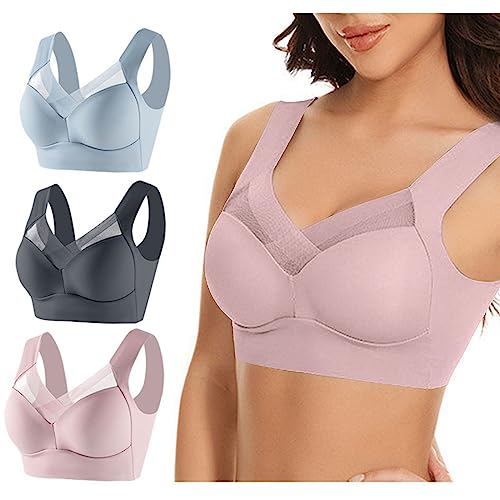 3er Pack BH Damen Ohne Bügel Baumwolle Damen-BHS Push Up Unterwäsche Bra Bralette Große Brüste Starker Halt Bustier Comfit Sport-BHS Minimizer BHS Angebote des Tages Heute 32 Mehrfarbig XL von Generic