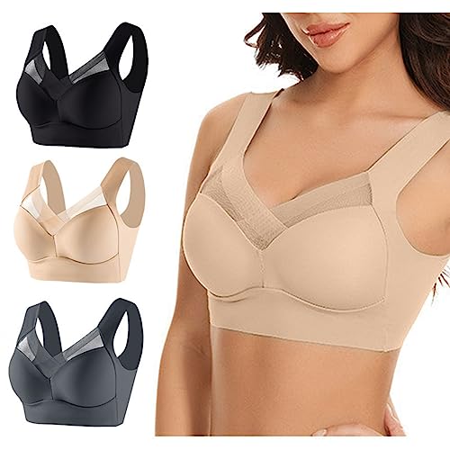 3er Pack BH Damen Ohne Bügel Baumwolle Damen-BHS Push Up Unterwäsche Bra Bralette Große Brüste Starker Halt Bustier Comfit Sport-BHS Minimizer BHS Gutscheine 31 Mehrfarbig XXL von Generic