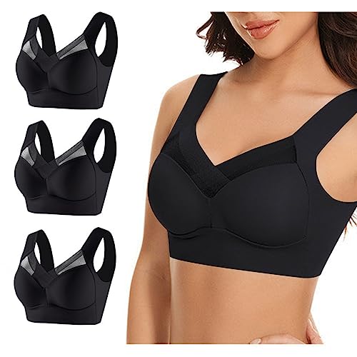 3er Pack BH Damen Ohne Bügel Baumwolle Damen-BHS Push Up Unterwäsche Bra Bralette Große Brüste Starker Halt Bustier Comfit Sport-BHS Minimizer BHS Meine Bestellungen Anzeigen 26 Schwarz L von Generic