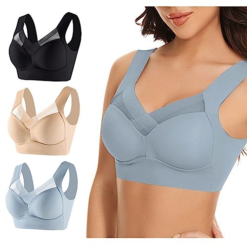 3er Pack BH Damen Ohne Bügel Baumwolle Damen-BHS Push Up Unterwäsche Bra Bralette Große Brüste Starker Halt Bustier Comfit Sport-BHS Minimizer BHS Warehouse Deal 35 Mehrfarbig XXL von Generic
