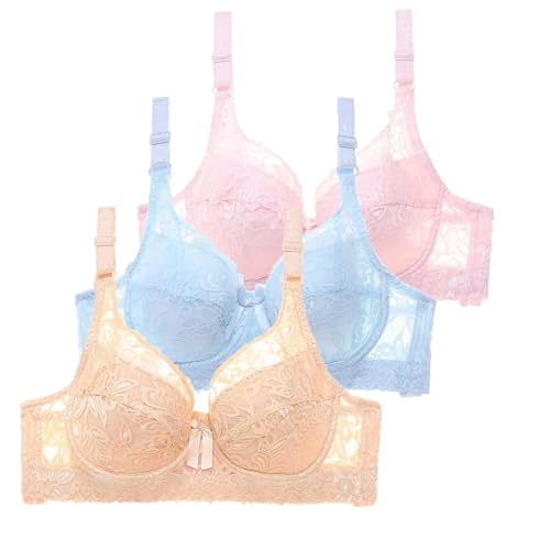 3er Pack BH Damen mit Bügel Fraun Spitzen BH Set mit verstellbarem Push Up BH Sexy Spitzen Bequemer BH Mädchen Atmungsaktiver Weich Bequemer BHS Y2K Unterwäsche Bra für Alltag von Generic