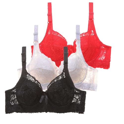 3er Pack BH Damen mit Bügel Fraun Spitzen BH Set mit verstellbarem Push Up BHS Sexy Soft BH Mädchen Atmungsaktiver Weich Bequemer Unterwäsche Bra für Alltag von Generic