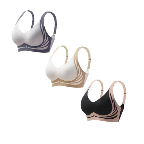 3er Pack BHS Damen Ohne Bügel 𝗣ush Up Super Gather BH Wireless Seamless Sport Bügelloser Stütz BH Lifting Anti-Sagging Wireless Adjustable Keine Schlaffen Brüste Comfit BHS Nahtlos (Blue, XL) von Generic