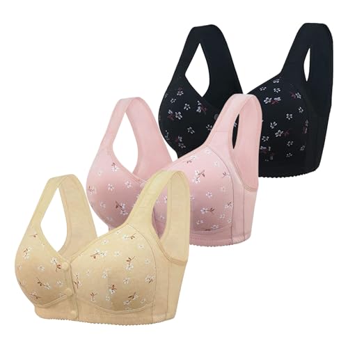 3er Pack Damen Daisy BH mit Vorderverschluss aus Baumwolle, Soft BH mit Druckknopf Vorne ohne Bügel Gepolstert Daisy Bras für Senioren Komfortabler Nahtloser Bequemer BH Comfy Bra von Generic