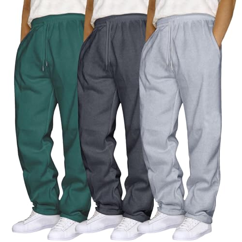 3er-Pack Jogginghose Herren Baumwolle Weite Jogginghose Baggy Sweatpants Elastische Taille Jogging Hose Freizeithose Laufhose Herren Sweathose Herren mit Taschen Track Pants Cargohose von Generic