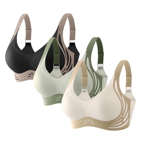 3er Pack Klassische BHS Damen Ohne Bügel Seamless Bra Push Up Sport BH Große Brüste Starker Halt Bustier Verstellbarem Unterwäsche Nahtlos BH-Set Schlaf BHS Gepolstert für Alltag Yoga von Generic