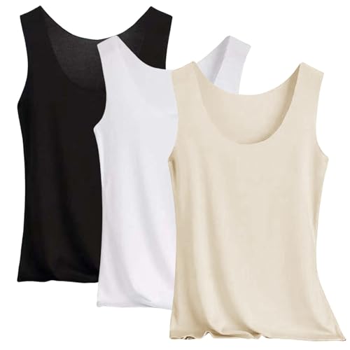 3er Pack Tank Top Damen Sommer Nahtlose Kühlseide Unterziehshirt Slim Fit Stretch Unterhemd Große Größen Sport Workout Basic Crop Tops Bequem Unterwäsche Einfarbig Trägertop Damentop von Generic