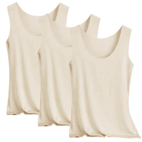 3er Pack Tank Top Damen Sommer Nahtlose Kühlseide Unterziehshirt Slim Fit Stretch Unterhemd Große Größen Sport Workout Basic Crop Tops Bequem Unterwäsche Einfarbig Trägertop Damentop von Generic