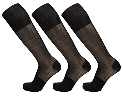 3er-Pack transparente Herrensocken aus Nylon, Schwarzes, einfarbiges Muster (kniehoch), Einheitsgröße von Generic