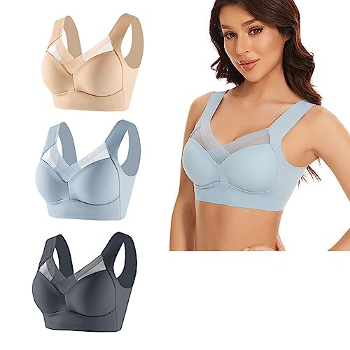 3pc Damen Push Up BH Ohne Bügel Spitze Bralette BH Dünne Rückenfrei Bra Komfort Leicht Sport BHS Große Größen Gepolsterten Yoga BH für Alltag Yoga Fitness Sport Outdoor von Generic