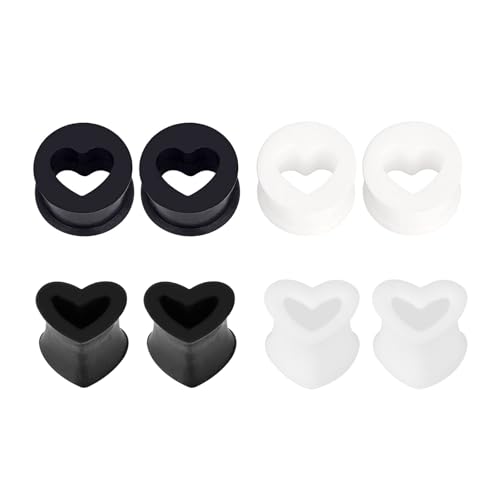 4 Paar Silikon Ohr Tunnel Plug, Extra Weich Silicone Flesh Tunnel Hart Silikon Tunnels Plugs Double Flared Expander Ohrstöpsel 3-25mm Ohrmesser Expander Piercing für Männer Frauen (Herz, 12mm) von Generic