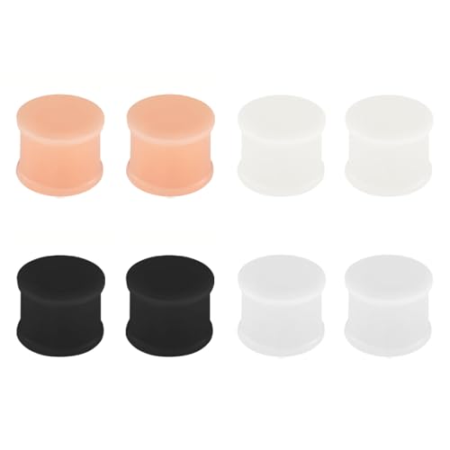 4 Paar Silikon Flesh-Tunnel, 3-25mm Silikon Tunnels Plugs Hart Silicone Plugs Ohr Gauges Flesh Tunnel Ohr Expander Piercing für Männer Frauen, Schwarz/Weiß/Transparente/Hautfarbe (Mischfarbe, 8mm) von Generic